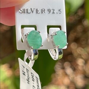 NWT Zambian Natural Emerald unheated/untreated 925 Silver English-lock earring